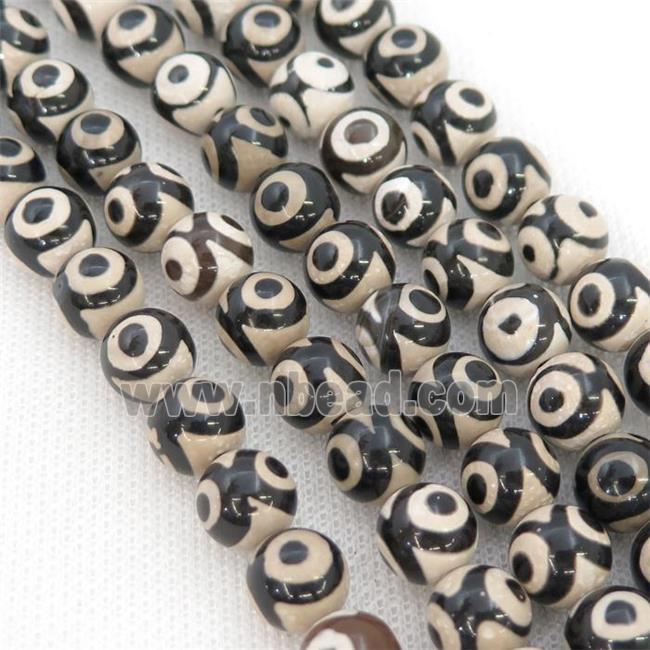 Tibetan Agate Beads Smooth Round Black White Evil Eye
