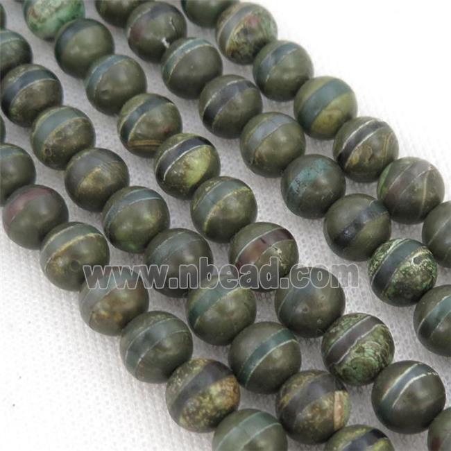 round Tibetan Agate Beads, green line