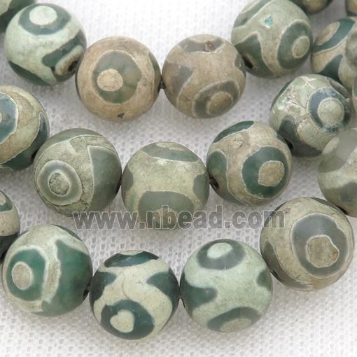 matte Tibetan Agate beads, green, eye
