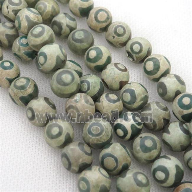 matte Tibetan Agate beads, green, eye