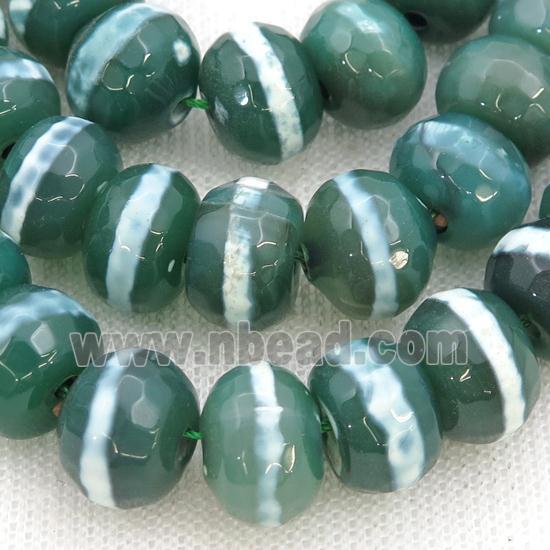 green Tibetan Style Agate Beads, faceted rondelle