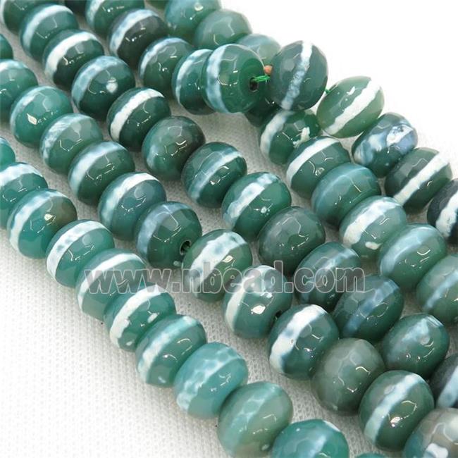 green Tibetan Style Agate Beads, faceted rondelle
