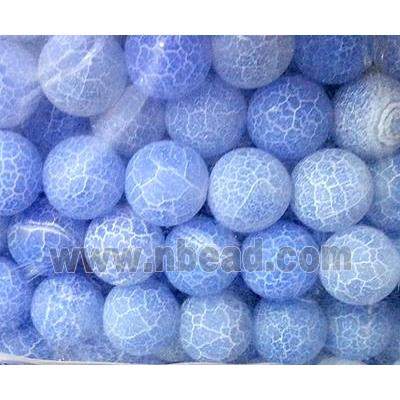 frosted Crackle Agate beads, round, sky-blue