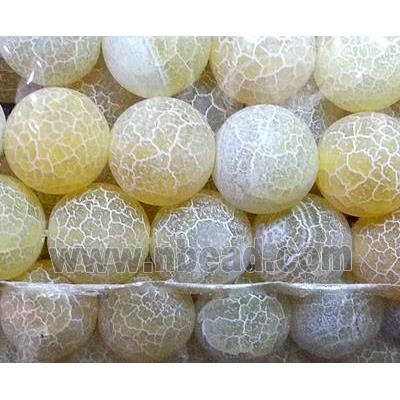 Frosted Crackle Agate Stone Beads, round, lt.yellow