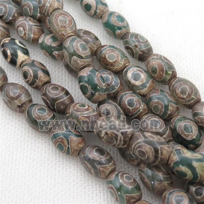 green Tibetan Agate barrel beads, eye