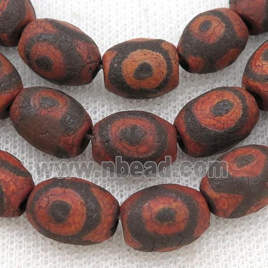 rough Tibetan Agate barrel beads, red evil eye