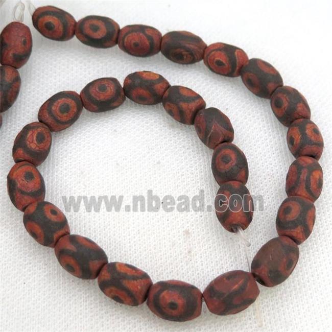 rough Tibetan Agate barrel beads, red evil eye
