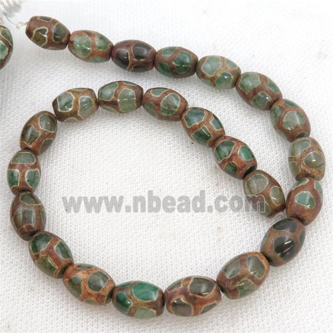 green Tibetan Agate rice beads, barrel, football