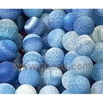 blue Crackle Agate Stone bead, round, frosted