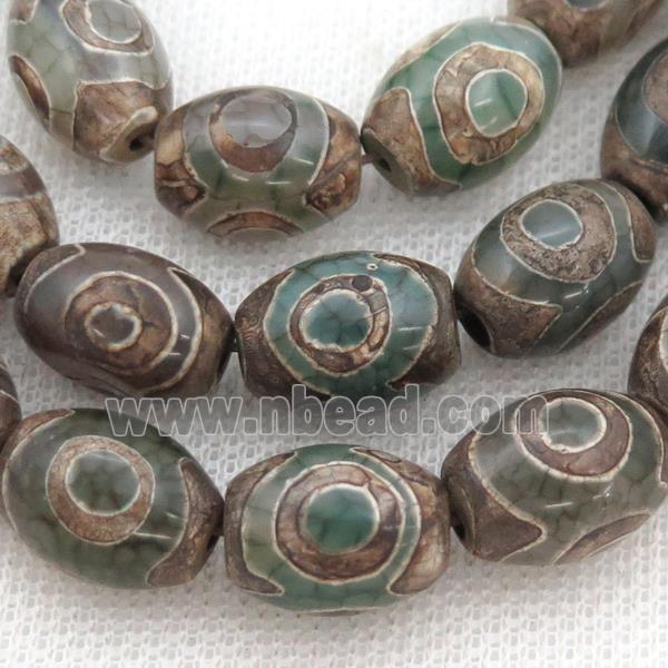 green Tibetan Agate barrel beads, eye