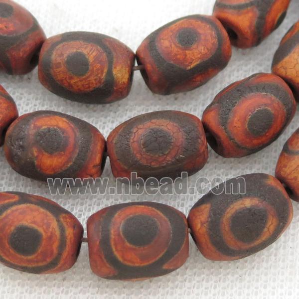 red rough Tibetan Agate barrel beads, eye