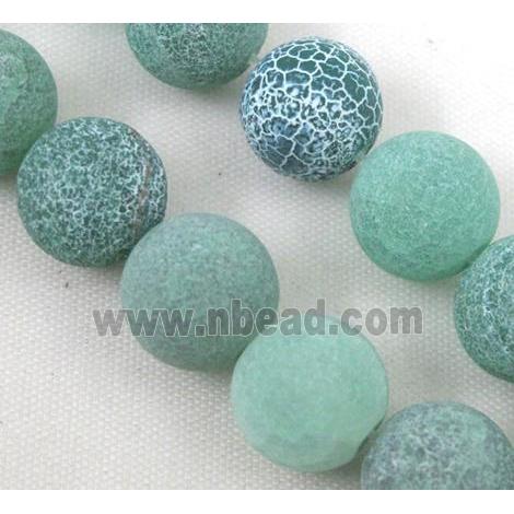round Crackle Agate Stone beads, frosted, lt.green