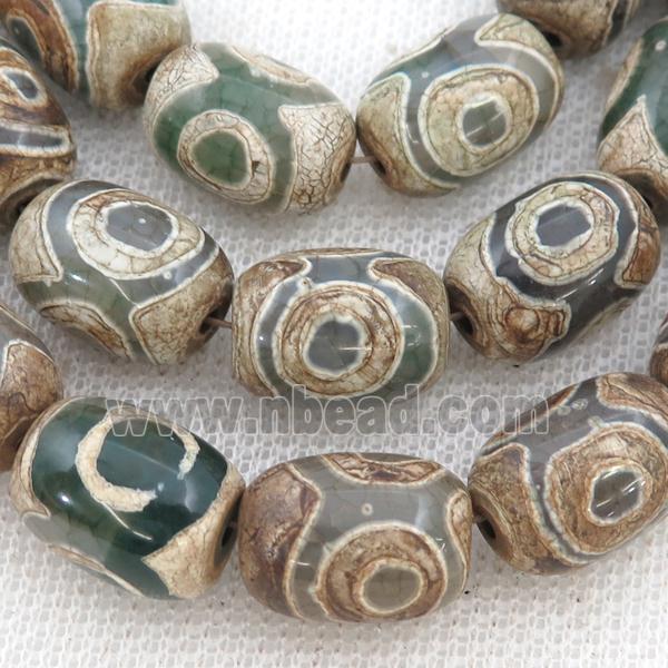 green Tibetan Agate barrel Beads, evil eye
