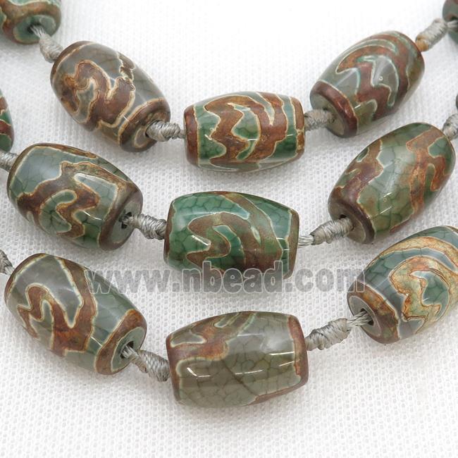 green Tibetan Agate barrel beads