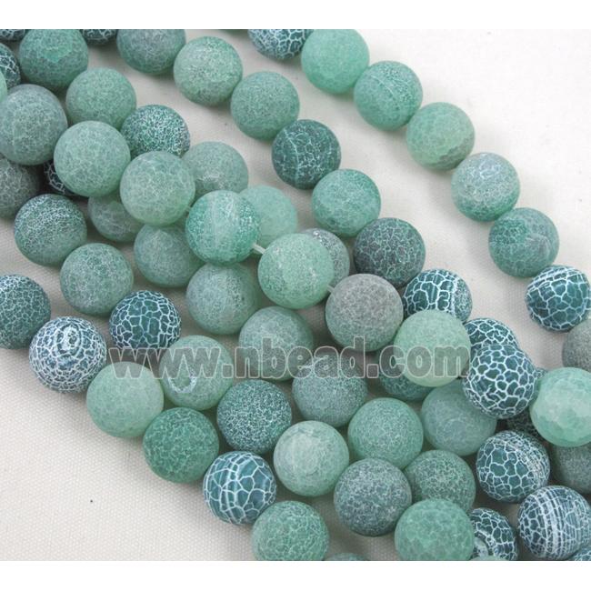 round Crackle Agate Stone beads, frosted, lt.green
