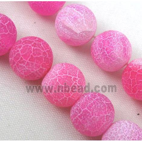 round Crackle Agate Stone beads, frosted, pink