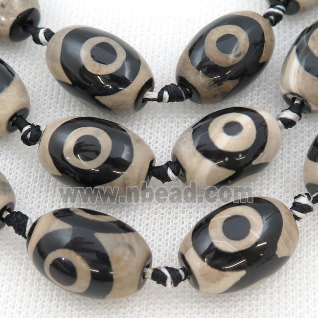white black Tibetan Agate barrel beads, smooth, eye