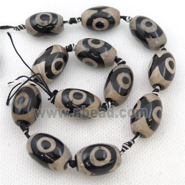 white black Tibetan Agate barrel beads, smooth, eye