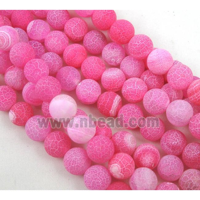 round Crackle Agate Stone beads, frosted, pink