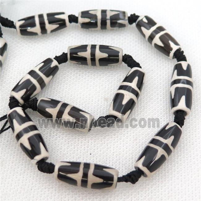 black white Tibetan Dzi Agate rice beads