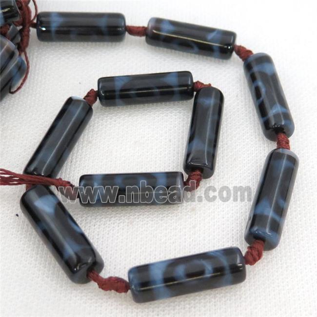 black Tibetan Agate tube beads, eye