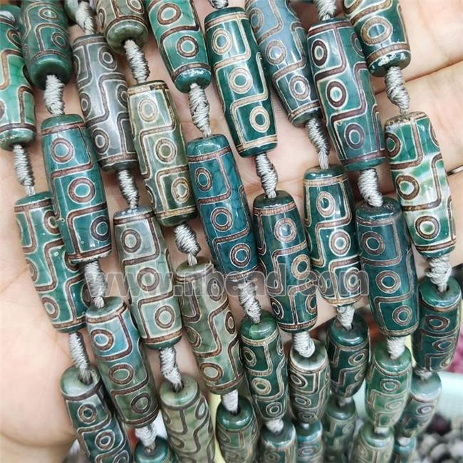 green Tibetan Dzi Agate rice beads, evil eye