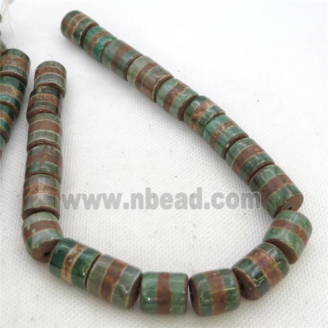 green Tibetan Agate column beads