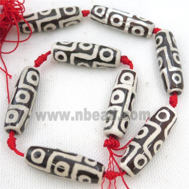 black white Tibetan Dzi Agate rice beads, 9eyes