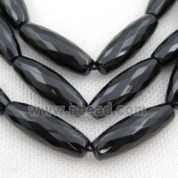 Black Onyx Agate Beads, Faceted Rice