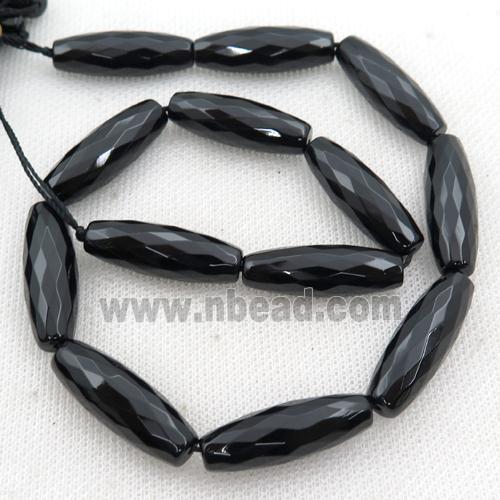 Black Onyx Agate Beads, Faceted Rice
