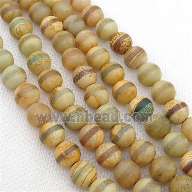 yellow Tibetan Style Agate Beads, Round
