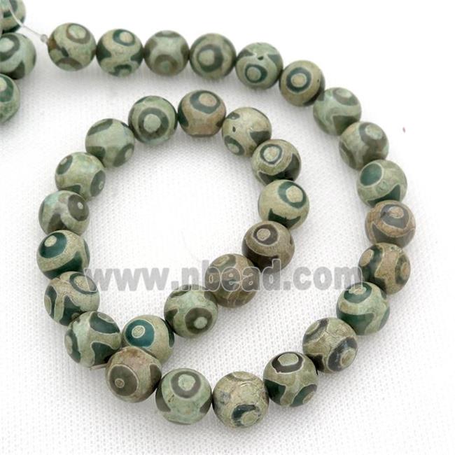 green tibetan Agate Beads, eye, round
