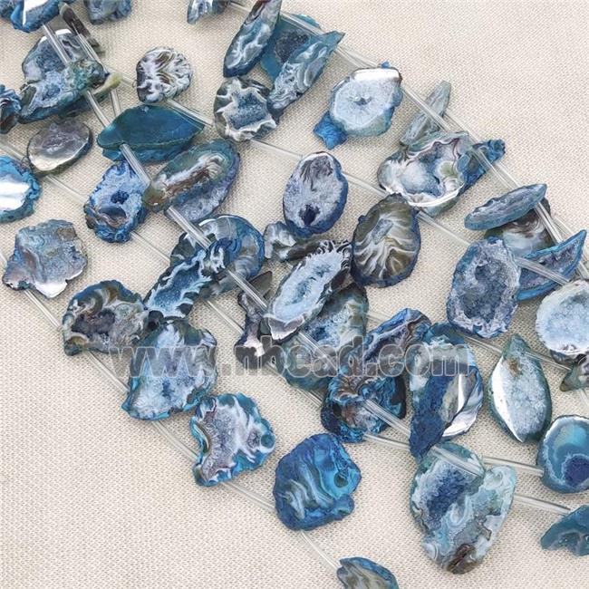 blue Agate Geode Druzy slice beads, top-drilled