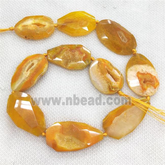 yellow Agate Geode Druzy Beads, freeform