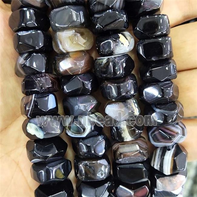 Black Agate Beads Rondelle Faceted
