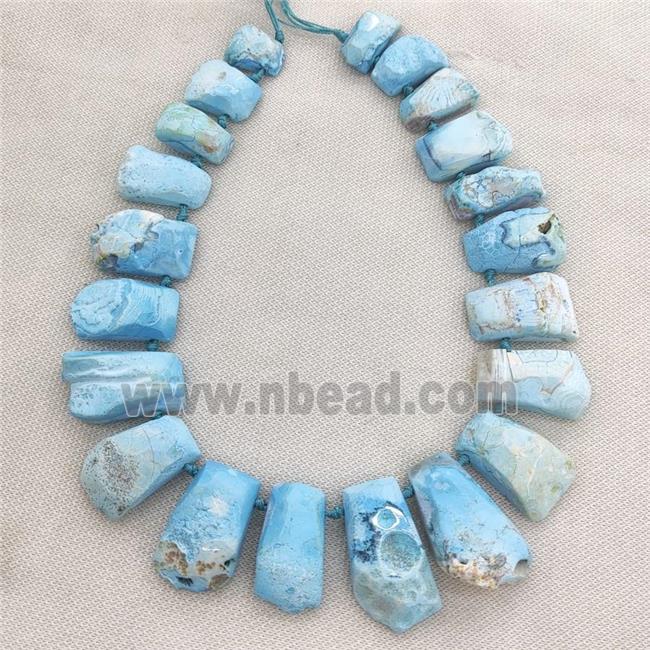 blue Agate trapeziform Beads, graduated