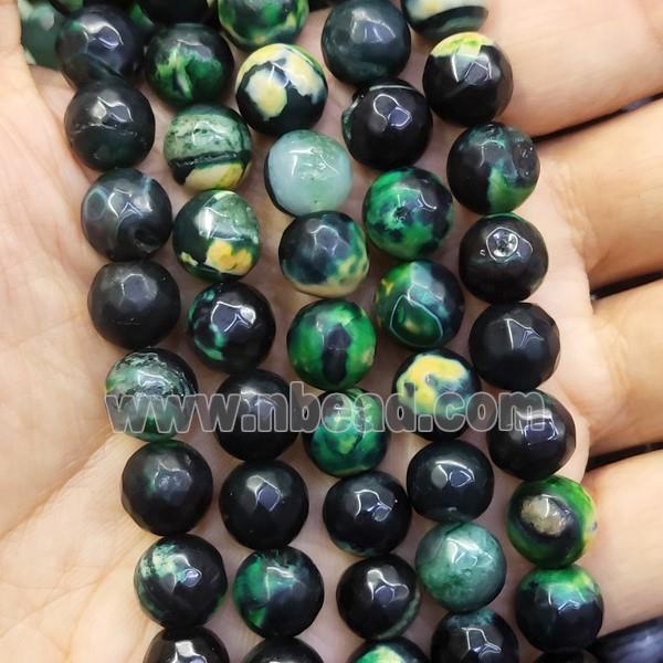 faceted round black Agate Beads, green dye