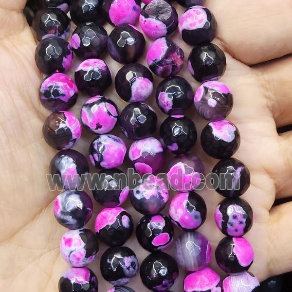faceted round black Agate Beads, hotpink dye
