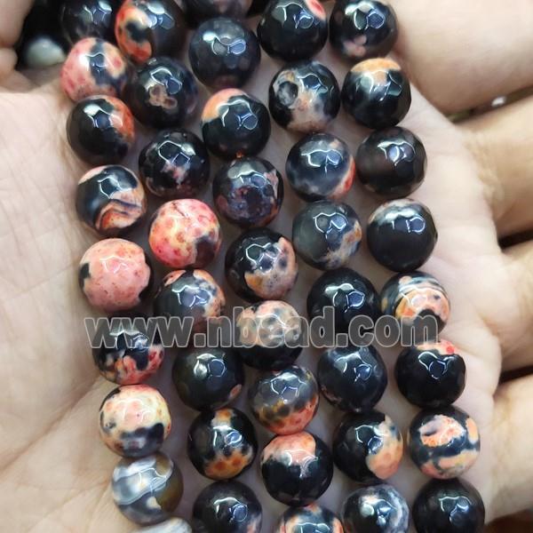 faceted round black Agate Beads, orange dye