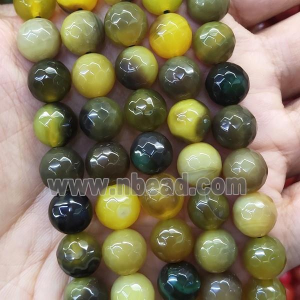 faceted round Agate Beads, dye, olive