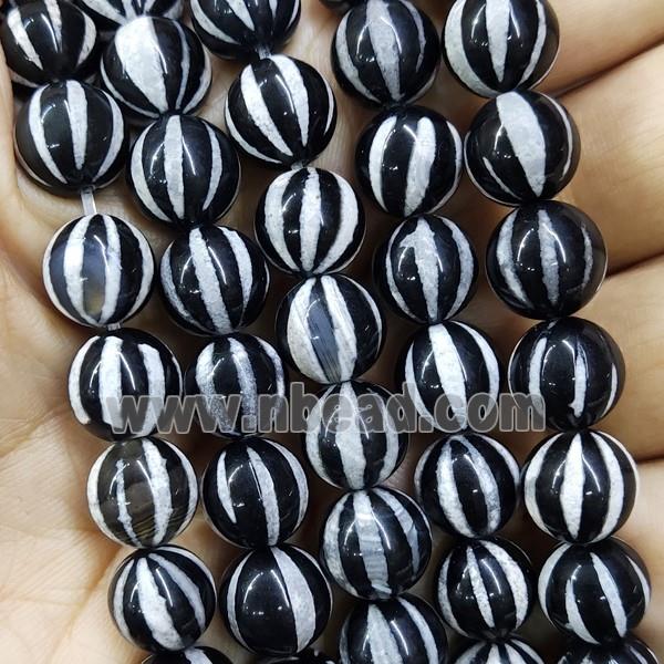 black tibetan Agate beads, round, pumpkin