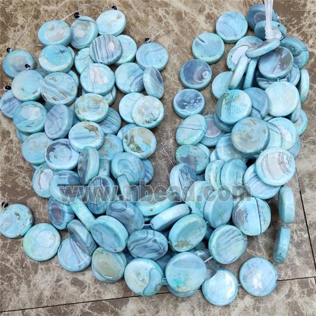 Agate circle coin beads, turq blue, dye