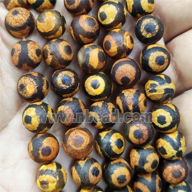 round Tibetan Agate beads, yellow, evil eye