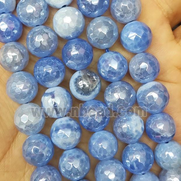 blue Fired Agate Beads, faceted round, electroplated