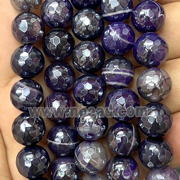 purple striped Agate Beads, faceted round, electroplated