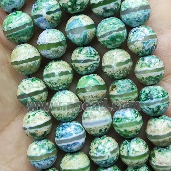 green Tibetan Agate Beads faceted round