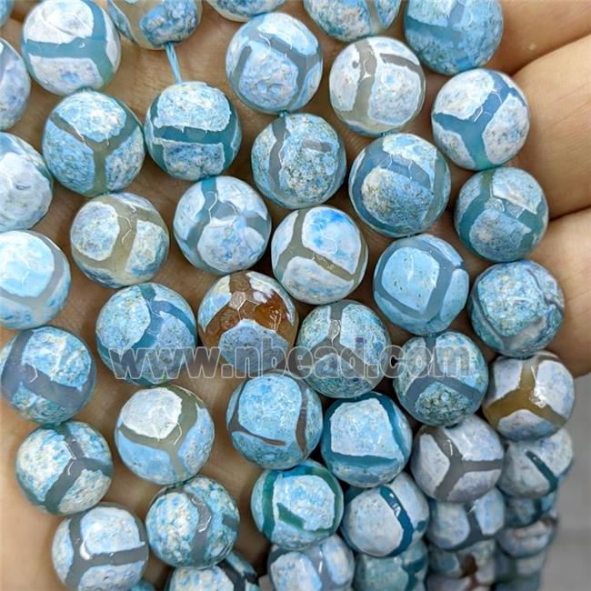 Tibetan Agate Beads Faceted Round Lt.blue Dye B-Grade
