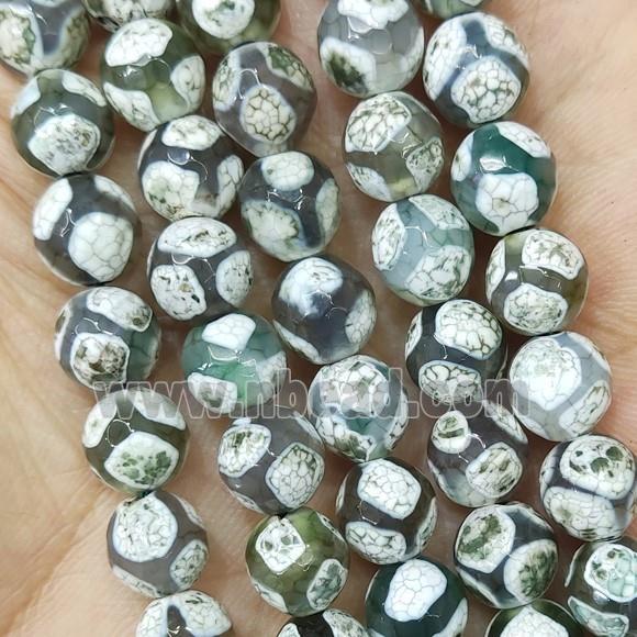 green Tibetan Agate Beads football faceted round
