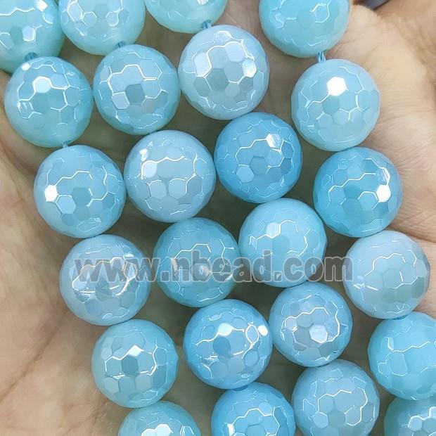 Blue Agate Beads Faceted Round Electroplated AA-Grade