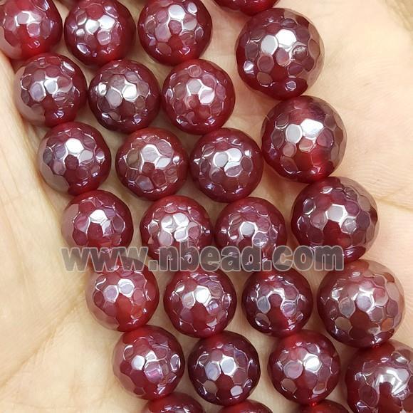Natural Red Carnelian Agate Beads Faceted Round Electroplated